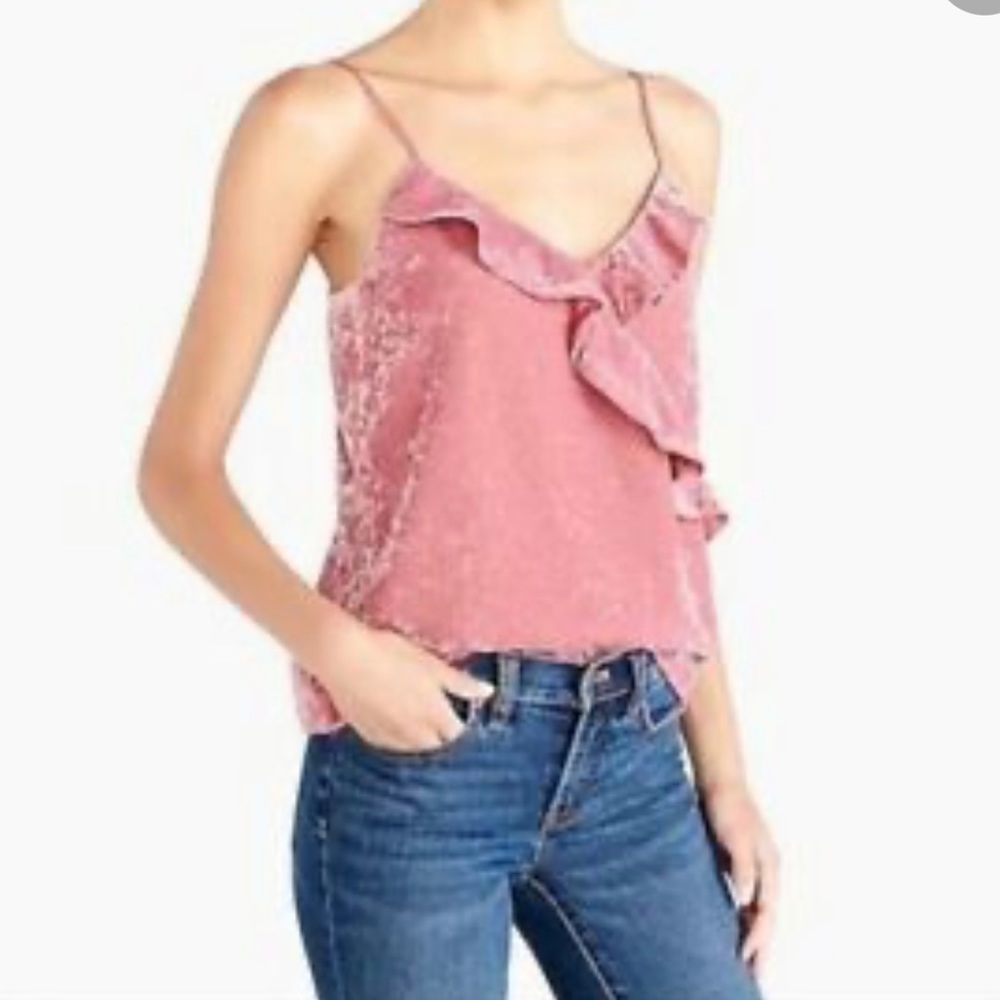 J. Crew Factory Dusty Pink Crushed Velvet‎ Ruffle Trim Cami Top S